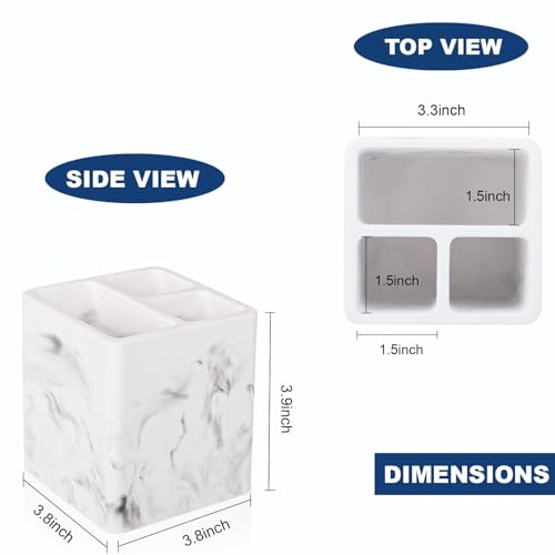 Diatomite Toothbrush Holders Tooth Brush Organizer, 2 Pack, Marble White | Water-Absorbent Material, 3 Slots for Electric Toothbrush and Toothpaste, for Bathroom Countertop, Shower, Vanity - color: Marble White(2 Pack)