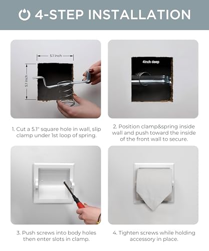 FORIOUS Recessed Toilet Paper Holder, Stainless Steel Durable Tissue Roll Holder Wall Mount for Bathroom Space Saving Design with Mounting Bracket, in Wall Toilet Paper Dispenser Insert, White - color: White