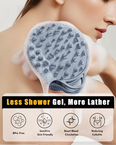 2 in 1 Silicone Body Scrubber, Anti Cellulite Massage Scrubber, Exfoliating Shower Brush for Men & Women, Removes Dead Skin, Reduces Cellulite, Improves Circulation, Fast Dry, Non Slip (1PC, Grey) - color: Grey, size: 1PC