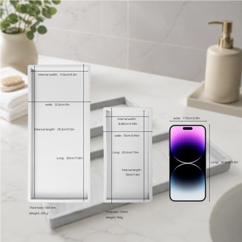 BBK Bathroom Vanity Tray - 2 Pack (7.8" and 11.8") Silicone Bathroom Trays for Counter, Perfume Key Trinket Ring Tray, Decor Soap Dispenser Countertop Tray for Kitchen Sink Organization (Marble Gray) - color: *Marble Gray (Small & Large)