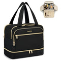 Hanke Travel Toiletry Bag, Lightweight Wide-open Large Toiletry Bags for Women, Dual-Layer Makeup Bag Water-Resistant Cosmetic Travel Bag with Handle for Accessories, Essentials, Black - color: Black