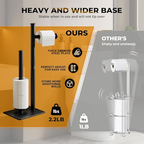 Toilet Paper Holder Stand, Bathroom 23.6 Inch Toilet Paper Storage Standing Modern Matte Black SUS304 Stainless ToiletPaper Freestanding Roll Stand for 4 Rolls - size: Style 1
