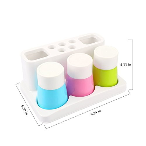 Toothbrush Holder 5 Hole Toothpaste Stand Bathroom Organizer with 3 Rinse cups for Family Set