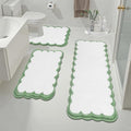 Pauwer Bathroom Rug Sets 3 Piece, Scalloped Bath Rugs, White and Green | Non Slip Washable Bath Mat With U-Shaped Toilet Rug, Extra Absorbent Quick Dry, For Floor Sink - color: White and Green