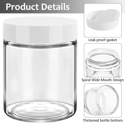 Accmor 8 oz Glass Jars with White Lids, 2 Pack Empty Glass Jars Makeup Sample Container with Inner Liners, Leakproof Round Airtight Cosmetic Travel Containers for Lotions, Creams, Candle Making - color: White, size: 8 Ounce