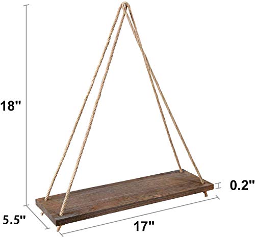 Mkono Wood Hanging Shelves for Wall Boho Decor Swing Rope Rustic Floating Shelf, Set of 3 Wall Display Shelving Home Organizer Rack for Living Room Bedroom Bathroom Kitchen,Brown - color: Brown