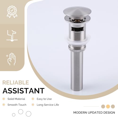 Angle Simple Bathroom Sink Drain, Brass Pop Up Drain Stopper for Vanity Sink with Overflow, Brushed Nickel - color: Brushed Nickel