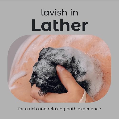 MainBasics Shower Loofah Sponge Pouf, Set of 3, Triple Black | Soft Mesh Body Scrubber and Bath Sponge for Gentle Exfoliation, Rich Lather, and Everyday Shower Use - style: Triple Black