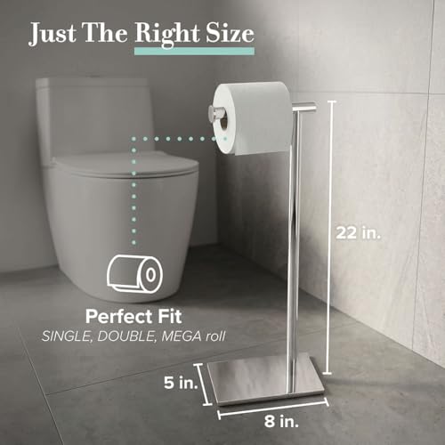 Gatco 1431PN Modern Rectangle Base Freestanding Toilet Paper Holder, 21.25", Polished Nickel with Weighted Base - color: Polished Nickel, 21.25"h