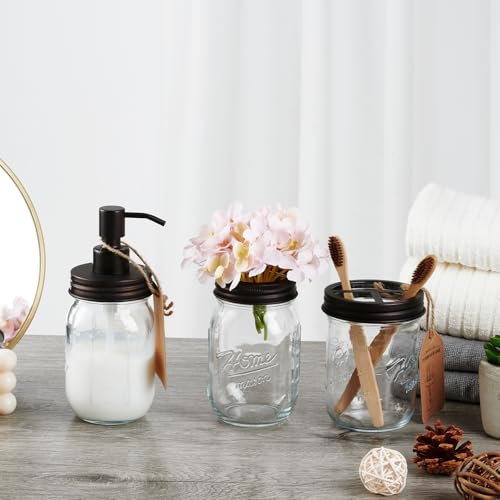 SheeChung Mason Jar Bathroom Accessories Set, 2Pcs Glass Bathroom Accessory Set, Soap Dispenser, Toothbrush Holder, Bathroom Decor, Rustic Farmhouse Decor - Bronze - color: Bronze, size: Liquid Dispenser