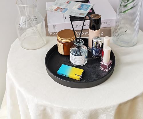 3 Trays Round Black Tray (8 Inch), Bathroom & Kitchen Hard Tray | Versatile Vanity, Coffee Table, Serving Tray | Farmhouse & Modern Countertop Organizer - color: Black-3 Tray, size: 8"