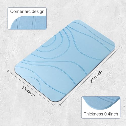 Stone Bath Mat, 2 Pack Diatomaceous Earth Shower Mat, Non-Slip Super Absorbent Quick Drying Bathroom Floor Mat, 24x15, Blue - color: Blue, size: 24" x 15" (2 Pack)