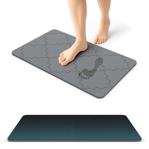 ArtyCozy Large Stone Bath Mat with Non-Slip Rubber Back, 23.6" × 15.7", Super Absorbent Diatomaceous Earth Mat for Bathroom, Quick Drying Shower Rugs for Bathtub, Easy to Clean, Dark Grey - size: 23.6" x 15.7" (Rectangular)