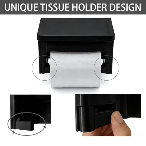 Matte Black Toilet Paper Holder with Shelf - Toilet Paper Cutting Function, Toilet Paper Holder with Phone Shelf for Bathroom Washroom - color: Abs Black&black, size: Single