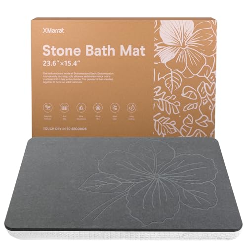 XMarrat Stone Bath Mat Large, 23.6'' x 15.4'' Diatomaceous Earth Non-Slip Stone Shower Mat, Super Absorbent Diatomite Stone Mats for Bathroom, Quick Drying, Easy to Clean (Dark Gray) - color: Dark Grey F1, size: 23.6" x 15.4" (Rectangular)