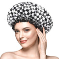 mikimini Large Shower Cap for Women Long Hair, 2 Pack,Elegant Chessboard Design,Double-layer Waterproof, Reusable, Washable, No Odor, X-Large - size: X-Large (Pack of 2)