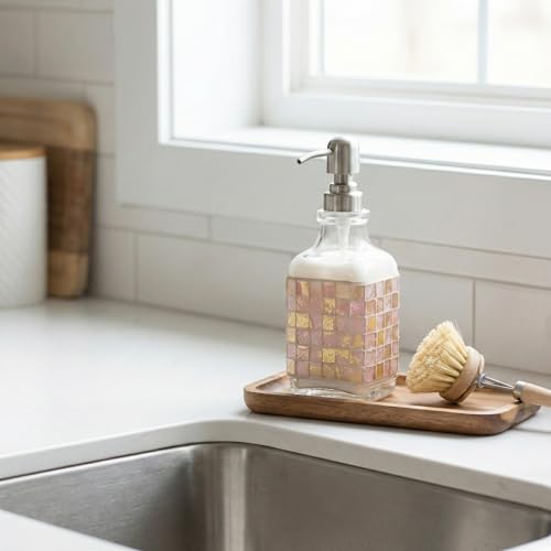 BOPPIE Handcrafted Mosaic Glass Soap Dispenser, Modern Countertop Hand & Dish Soap Dispenser for Bathroom/Kitchen, Refillable Liquid Soap Bottle with Stainless Steel Rust Proof Pump (Mosaic Golden) - color: Mosaic Golden