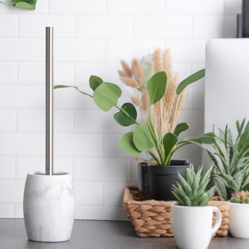 Clasin Home Toilet Bowl Brush and Holder with Stainless Steel Long Handle, Toilet Scrubber Brush with Durable Base, 360° Deep Cleaning Bristles for Bathroom, Compact Set for Small Space (White) - color: White