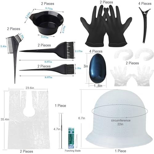 Silicone Highlight Caps for Color Hair 24 Pcs, Reusable Highlighting Caps with Hooks & Salon Hairdressing Dyeing Staining Tools Set for Women Men