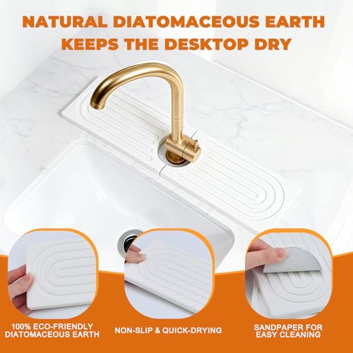 Stone Faucet Mat for Kitchen Sink, Diatomit Fast Drying Stone Mat Sink Protector, Prevent Moisture Water Absorbing Stone Tray for Kitchen Bathroom Counter, 15.8" x 4", Gray - color: 15.8" x 4"_Gray