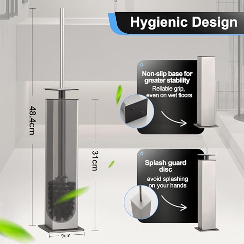 BVL Toilet Brush and Holder Set Brushed Nickel Stainless Steel 304 Square Freestanding Toilet Brush for Bathroom - color: Brushed Nickel