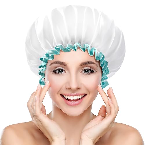 mikimini Shower Cap for Women and Girls,Reusable,Waterproof, Washable, Cute and Soft,White - color: White, size: Medium (Pack of 1)