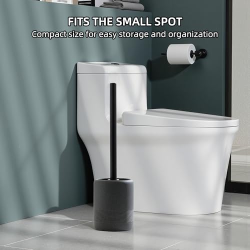 Toilet Brush and Holder Set, 2 PCS, Modern Bathroom Decor, Black | Decorative Toilet Bowl Brush and Holder Set, Toilet Scrubber Brush Set with Heavy Resin Base, Long Handle - color: Black