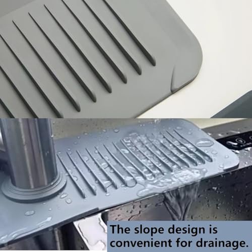 23.6" Adjustable Silicone Sink Splash Guard,5°Slope Drain Design, Silicone Faucet Mat for Kitchen Sink, Kitchen Sink Organizer,Keep Countertops Dry | Non-Slip Organizer for Sponge, Soap, Cups