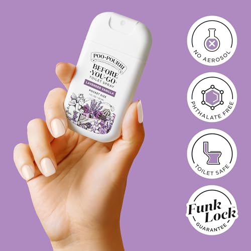 Poo-Pourri Before-You-Go Pocket Toilet Spray, Travel Essentials, Lavender Vanilla, 1 Fl Oz, Up to 50 Uses, On-The-Go Bathroom Odor Deodorizer with Essential Oils, TSA Approved Size - size: 1 Fl Oz (Pack of 1)