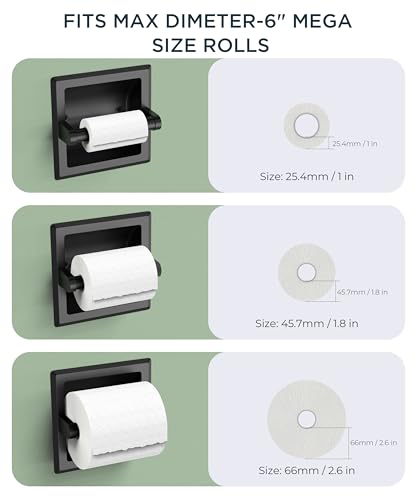 FORIOUS Recessed Toilet Paper Holder, Stainless Steel Durable Tissue Roll Holder Wall Mount for Bathroom Space Saving Design with Mounting Bracket, in Wall Toilet Paper Dispenser Insert, Matte Black - color: Matte Black