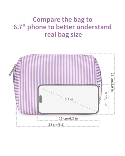 Narwey Striped Makeup Bag Travel Cosmetic Bag Organizer Toiletry Bag Make Up Bags with Compartments for Women Girls (Large, Purple Stripe) - color: A-Purple Stripe, style: Large