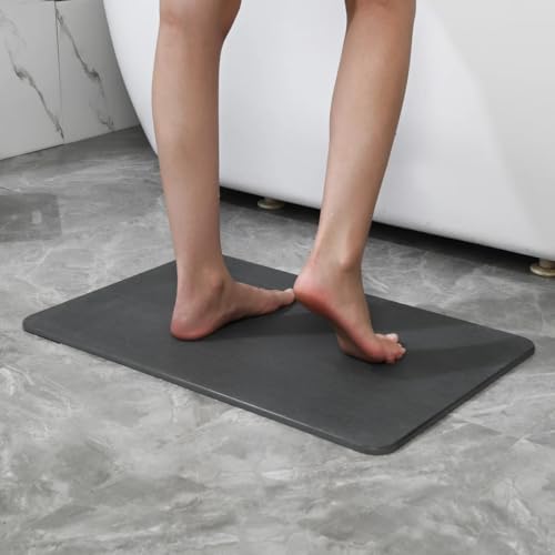 J&V TEXTILES Stone Bath Mat Diatomaceous Earth Shower Mat Non-Slip Super Absorbent Diatomite Stone Mats for Bathroom Floor Quick-Drying Easy to Clean (24''*15'') (Matte Black) - color: Matte Black