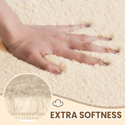 TECHMILLY Fluffy Bathroom Rug Mat Small 24x17, Absorbent Thick Microfiber Mats with Non Slip Rubber Backing, Quick Dry Machine Washable Bath Rugs for Bathroom Floor, Bathtub and Shower, Cream - color: Cream, size: 1'5" x 2' (Rectangular)