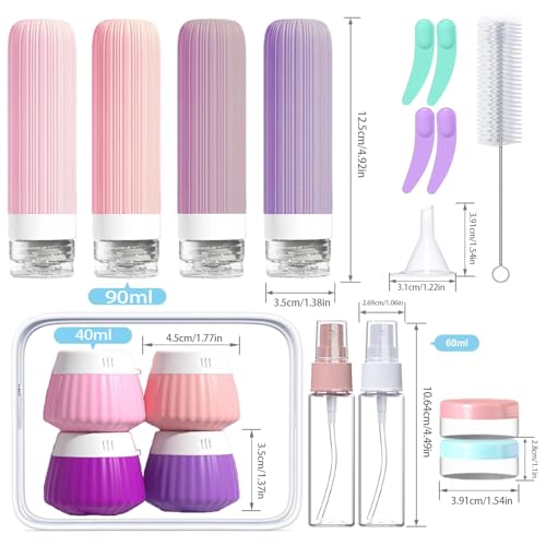18Pack Travel Bottles for Toiletries TSA Approved Silicone Travel Containers for Toiletries, Leak Proof Refillable Liqus Shampoo And Conditioner travel Essentials toiletry Bottles (BPA Free) - color: Purple