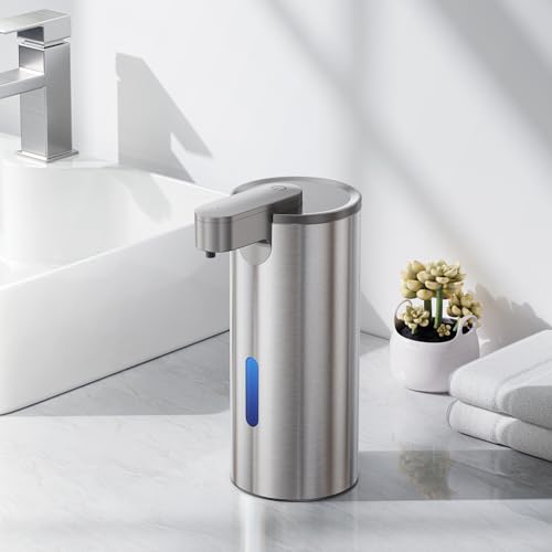 Fantictas Automatic Soap Dispenser Touchless, Stainless Steel 11.5 oz Liquid Hand Soap Dispenser, USB-C Rechargeable Sensor Pump with 3 Adjustable Levels for Kitchen & Bathroom - color: Stainless Steel, style: Gel