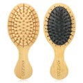 Mini Bamboo Hair Brush 2-Pack, Boar Bristle & Single Pins Massage Detangler, Small Travel Size for Thick/Curly Hair, Anti-Static Pocket Brush for Women Men Kids Gift