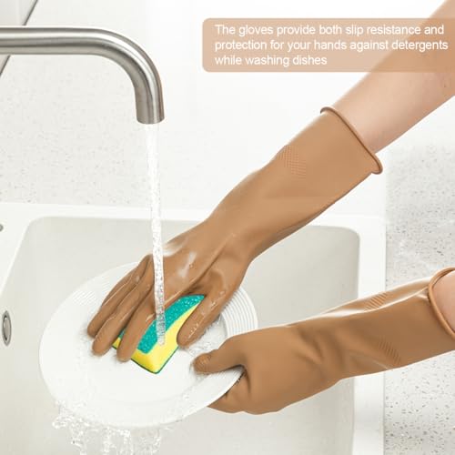DOSEWART 4 Pairs Rubber Cleaning Gloves, Dishwashing Kitchen Gloves for Washing Dishes Non-Slip Grip Design for Cleaning