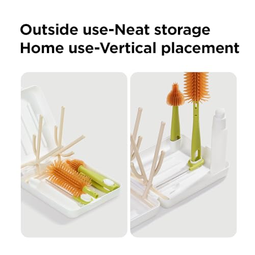 YOTIME Travel Bottle Brush, Travel Bottle Cleaner Kit with Foldable Bottle Drying Rack, for Visit Friends and Relations, Baby Travel Essentials, BPA Free, White - color: White