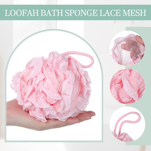 Sunnyray 4 Pack Loofah Bath Sponge Lace Mesh Set Large 60g Shower Poufs Body Scrubber Bath Loofah Ball Body Wash Sponge Exfoliating Scrubber Luffa Puff for Women Men Cleanse Skin Accessories(Fresh) - color: Fresh