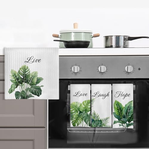 Tropical Botanical Bathroom Hand Towels, Green Plant Live Laugh Love Hope Decorative Hand Towels for Bathroom Washroom Gym Spa Yoga Room Decor, 16x24 Inches Set of 4 - color: Tropical Botanical