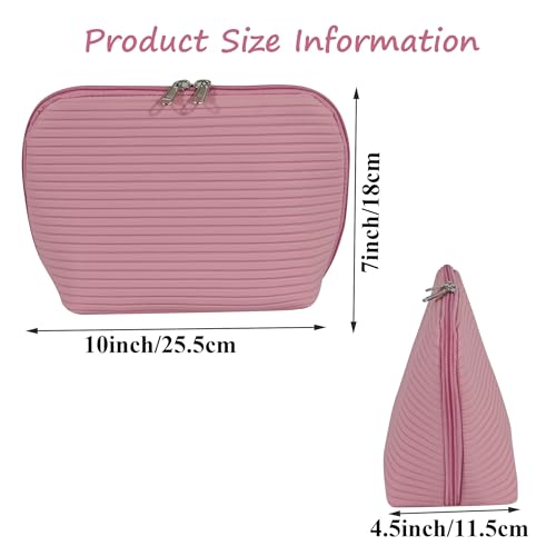 Travel Makeup Bag for Women, Waterproof Stand Up Cosmetic Bag with Brush Holders, Organizer Bag with Compartments, Fold-Down Design for Skincare, Toiletries & Essentials (Pink, Medium) - color: Pink, size: Medium