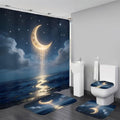 LQCOOL 4Pcs Moon Shower Curtain Set Blue and Gold Sea Bathroom Sets for Bathroom with Rugs Shower Curtain with 12 Hooks - color: Blue Moon