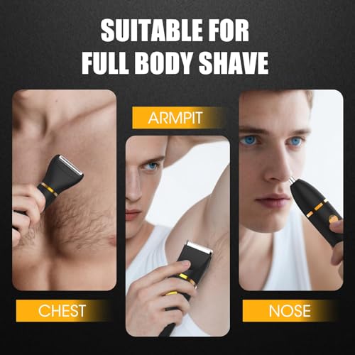 Qreeyx Manscape Body Trimmer for Men, 3 in 1 Men's Grooming Kit with Pubic/Nose Hair Trimmer & Ball Shaver for Nose/Balls/Groin/Legs/Chest Hair Removal, LED Display, IPX6 Waterproof, Gifts for Him Dad - color: Black