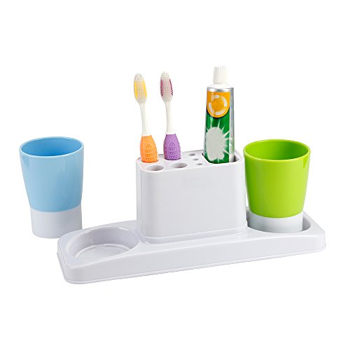 Eslite Bathroom Toothbrush Toothpaste Stand Organizer Plastic Storage Rack Set - color: Blue+green