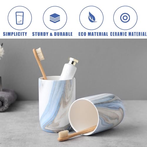 Blue Marble Toothbrush Holders - 2 Ceramic Toothbrush Holders for Bathrooms Toothbrush Toothpaste Holders Set, Bathroom Tumbler Cups Reusable Toothbrush Mouthwash Cup, Bathroom Counter Organizer. - color: Blue Marble, size: 2pcs