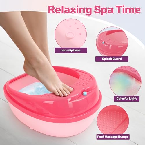 Kids Foot Spa Kit - Kids Spa Day Kit for Girls 4-12 Years. - Pedicure Foot Spa, Girls Spa Set Nails Art Salon Girl Stuff - Parties & Christmas Birthday Gifts for 7 8 9 10-12 Year Old Girl Gifts - color: Rose Red