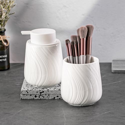 Agyiuns Foam Hand Soap Dispenser - 13.5 oz Ceramic foaming Hand soap Dispenser with Easy-to-Press Pump for Bathroom refillable Liquid Hand soap Dispenser (Foam-White) - color: Foam-white