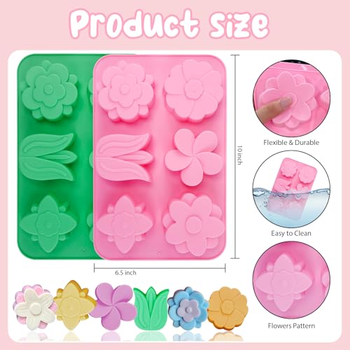 Flower Silicone Molds Tulip Daisy Flower Soap Molds 2Pcs Tulip Shape Candle Mold Daisy Floral Resin Clay Wax Soap Mold Floral Silicone Moldes para Velas for Candles Polymer Clay Craft - color: Pink Green