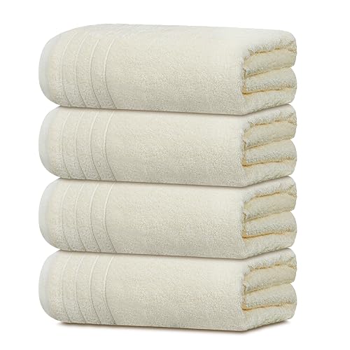 Tens Towels Pack of 4 Extra Large Bath Towels 30 x 60 Inches, 100% Cotton, Larger & Lighter Weight, Quicker to Dry, Super Soft and Absorbent, Perfect for Bathroom, Cream - color: Cream
