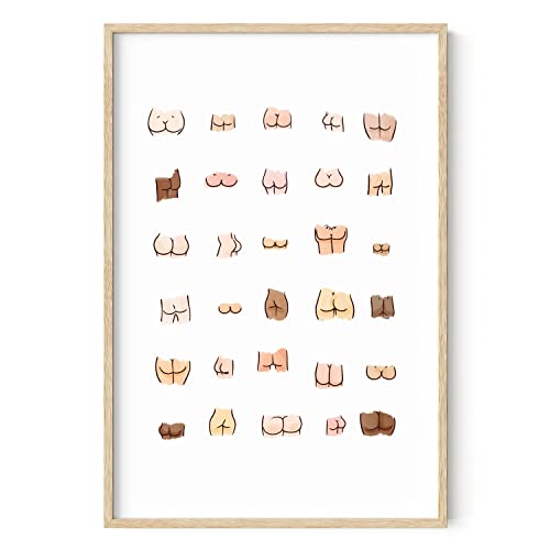 HAUS AND HUES Funny Bathroom Art - Butts Collage Cute Bathroom Decor, Sign, Wall Art (Beige Frame, 24x36) - color: Butts, size: 24"L x 36"W, style: Beige Framed